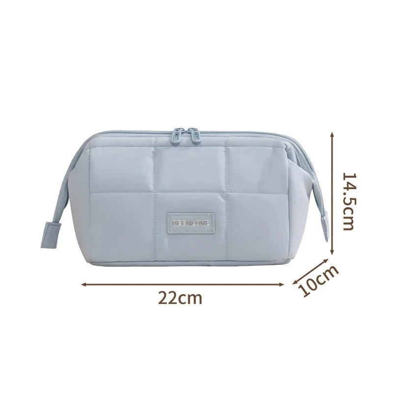 Trousse de Toilette Matelassée & Maquillage ouverts bleu