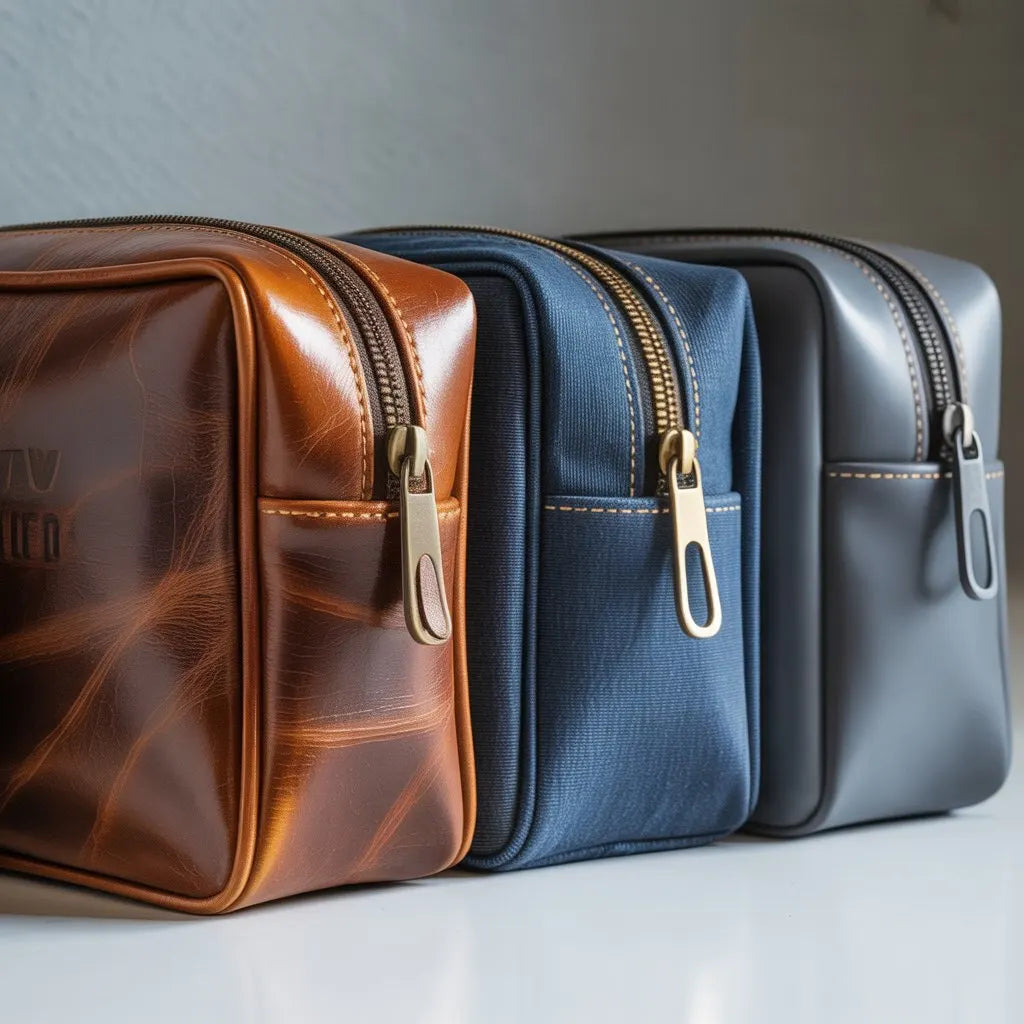 Trousse de toilette en cuir, tissu ou plastique 