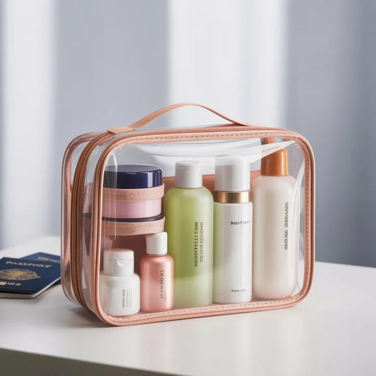 Trousse de toilette transparente  l’organisation la plus simple pour la cabine (et pour éviter les fuites)