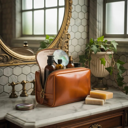 belle trousse de toilette dans un decor original et beau