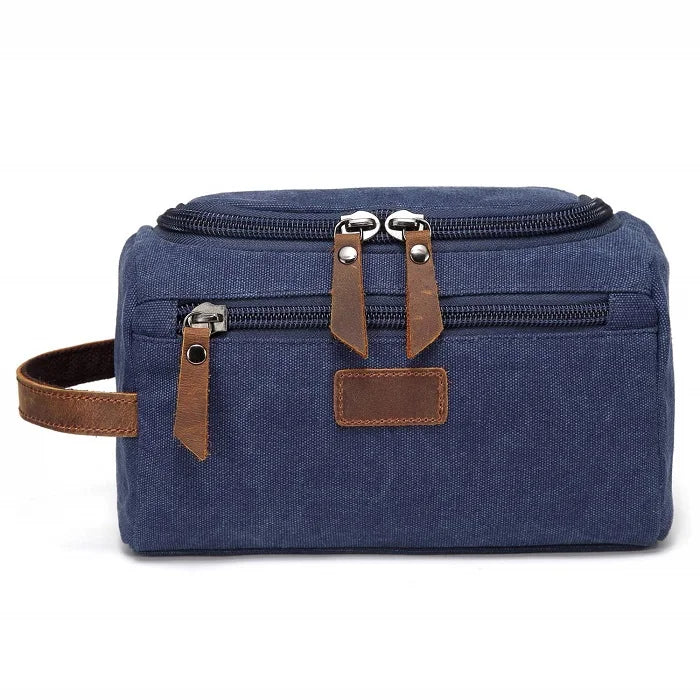 Une trousse de toilette homme couleur bleu