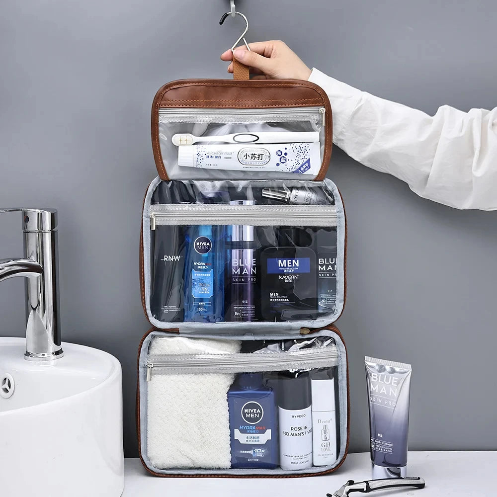 trousse de toilette homme cuir ouverte