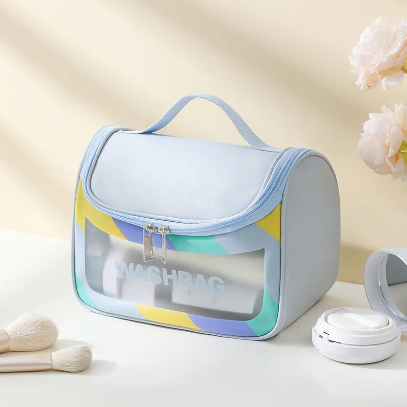 trousse de toilette transparente bleu