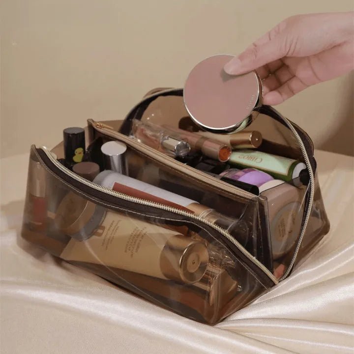 trousse de toilette transparente marron
