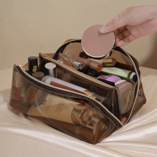 trousse de toilette transparente marron