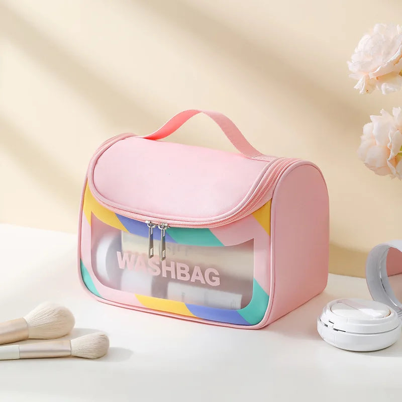 trousse de toilette transparente rose femme